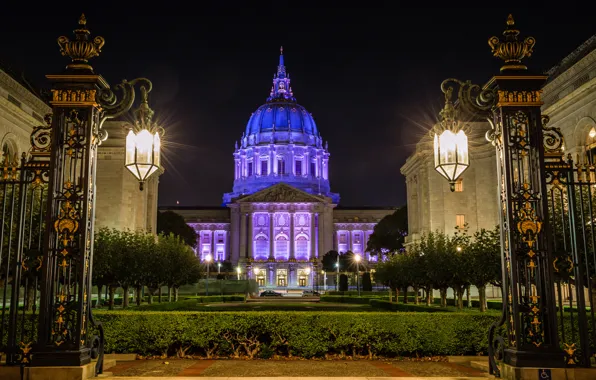 Picture the sky, night, lights, gate, lights, San Francisco, USA, Palace