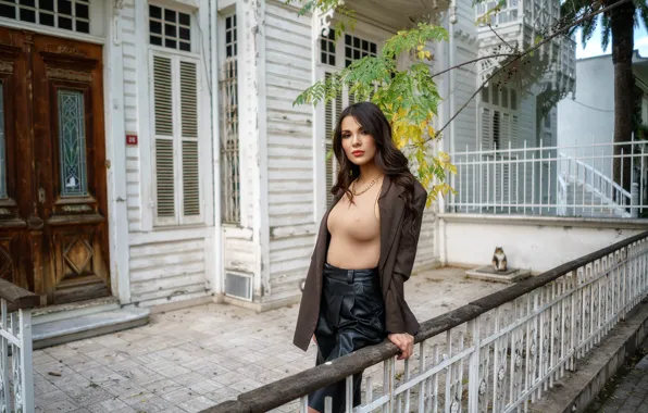 Picture autumn, look, girl, pose, model, home, figure, brunette