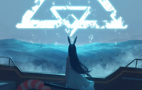 Sea, girl, storm, ship, signs, bottle, ears