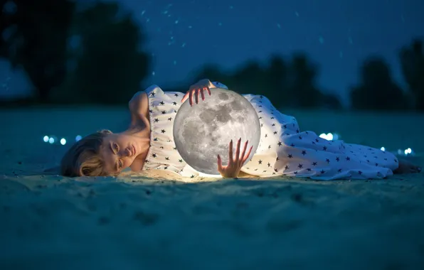 Picture girl, pose, the moon, the evening, dress