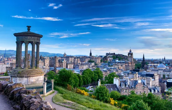 Picture the sky, grass, clouds, trees, stones, view, home, Scotland