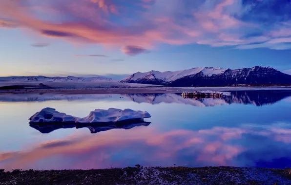 Picture Pink, Clouds, Purple, Fire, Landscape, Ice, Lake