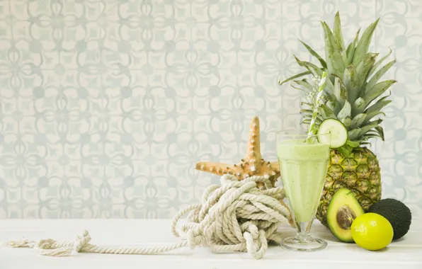 Cocktail, kiwi, starfish, pineapple