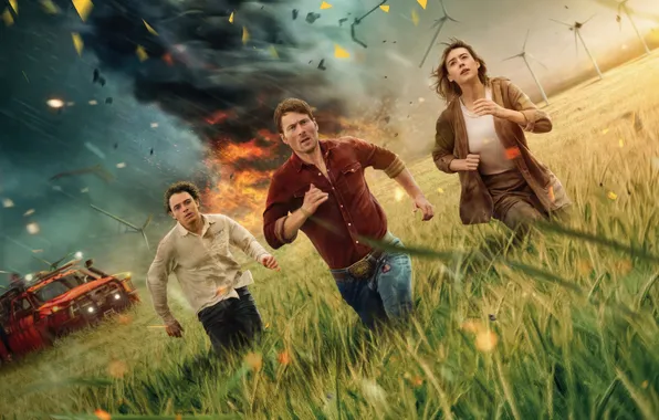 Field, the film, tornado, poster, Glen Powell, Glen Powell, Daisy Edgar-Jones, Anthony Ramos