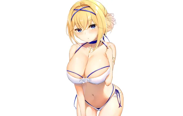 Girl, sexy, cleavage, boobs, anime, blue eyes, beautiful, short hair