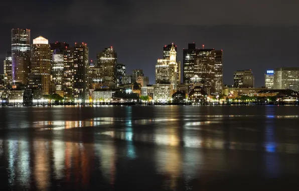 The city, river, night lights, Boston night