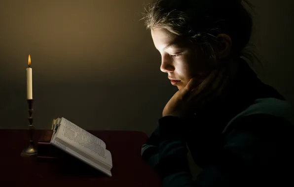 Candles, girl, book