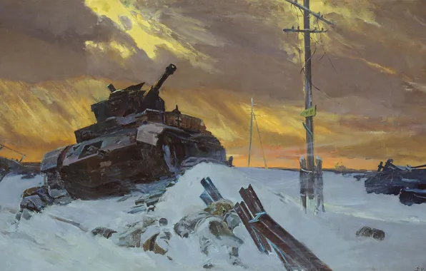 The sky, posts, Picture, tank, The great Patriotic war, &ampquot;the Enemy is stopped&ampquot;, F Osipenko, …
