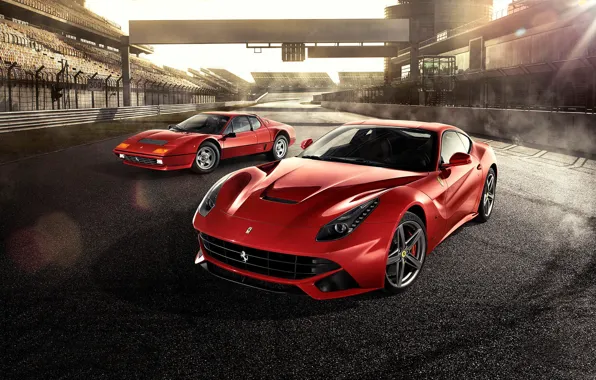 Picture Ferrari, Red, Front, Sun, Supercars, Berlinetta, F12, Track