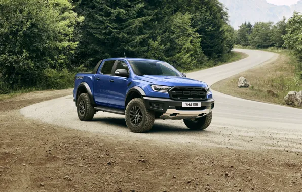 Picture road, blue, Ford, roadside, Raptor, pickup, 2018, Ranger