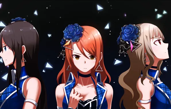 Fragments, girls, anime, trio, Idolmaster