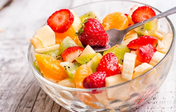 Wallpaper kiwi, salad, fruit, strawberry, bananas