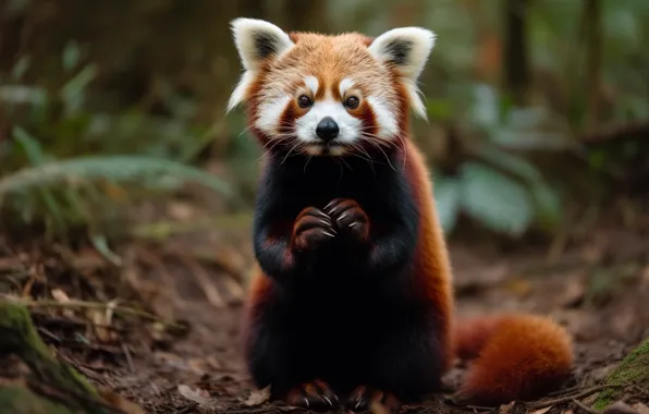 Download wallpaper look, nature, pose, legs, red Panda, face, stand ...