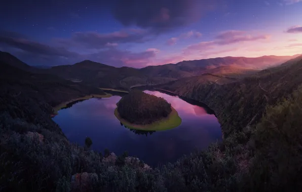 Picture forest, the sky, reflection, night, river, the evening, morning