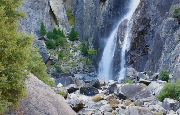Mountains, stones, rocks, waterfall, CA, USA, Yosemite, Yosemite national Park