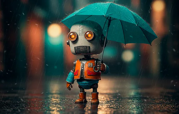 Background, rain, Wallpaper, robot, umbrella, art, wallpaper, robot