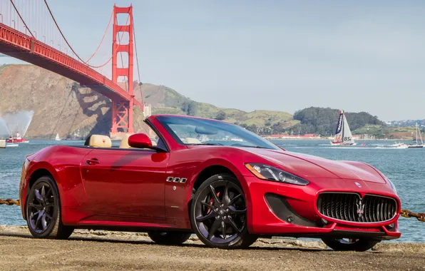 Picture auto, the sky, bridge, Maserati, San Francisco, red, Maserati, GranCabrio