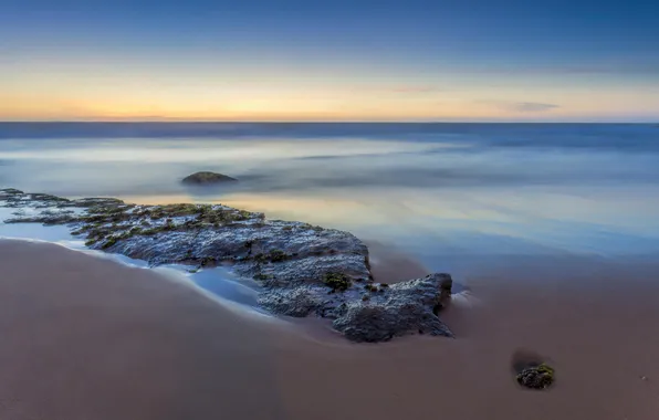 Sea, beach, shore, stone, morning, calm