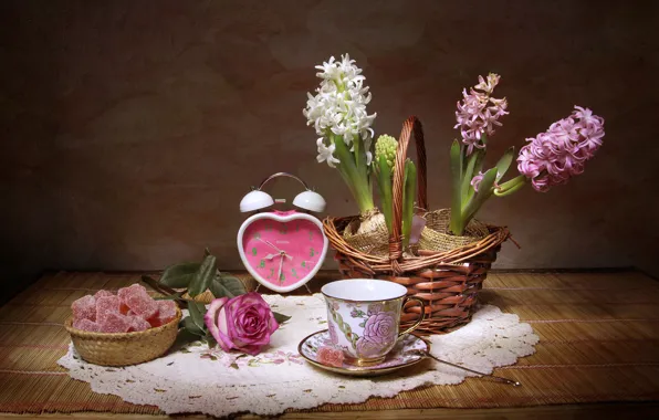 Picture watch, Cup, marmalade, hyacinths