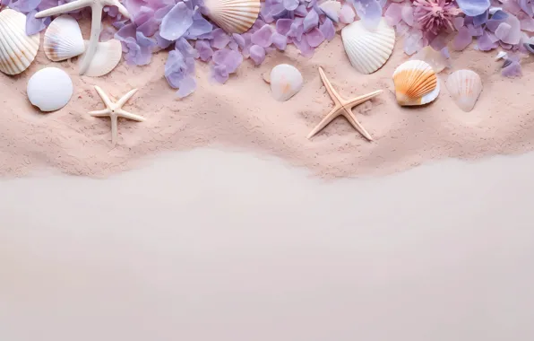 Sand, shore, shell, shell, starfish, seashells, seashell, AI art