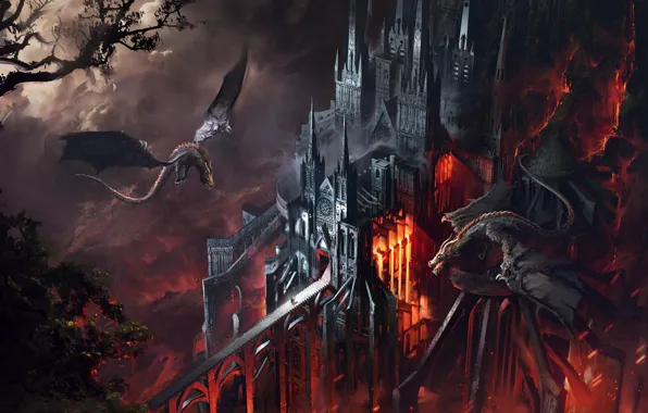 Dragon, Cathedral, Fire, Castle, Flame, Fantasy, Dragon, Fire