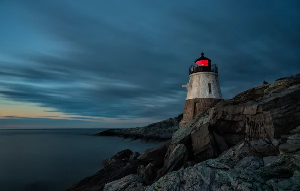 Sea, the sky, clouds, light, red, stones, the ocean, rocks