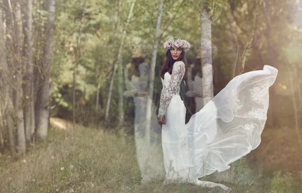 Dress, the bride, wreath, wedding
