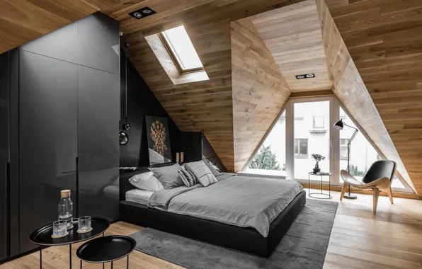 Lamp, bed, picture, chair, window, wardrobe, design, interior
