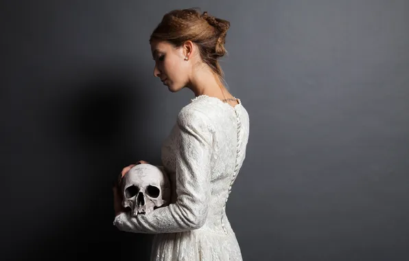 Picture girl, background, skull