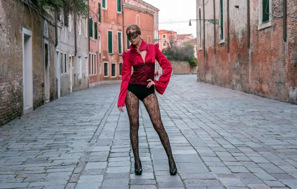 Girl, street, mask