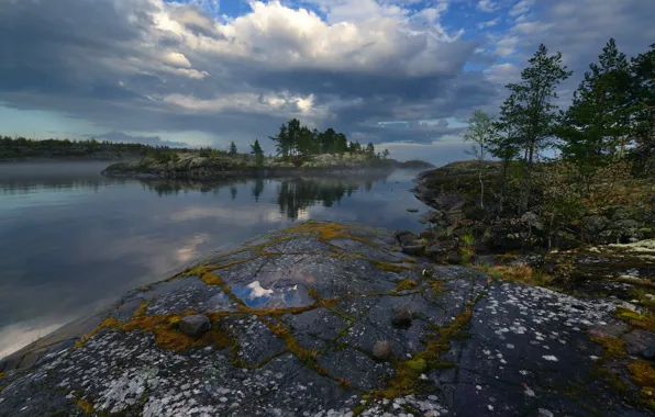 Picture nature, fog, stones, North, Ladoga