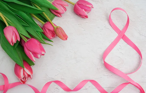 Flowers, figures, tulips, March 8, pink, flowers, hearts, tulips