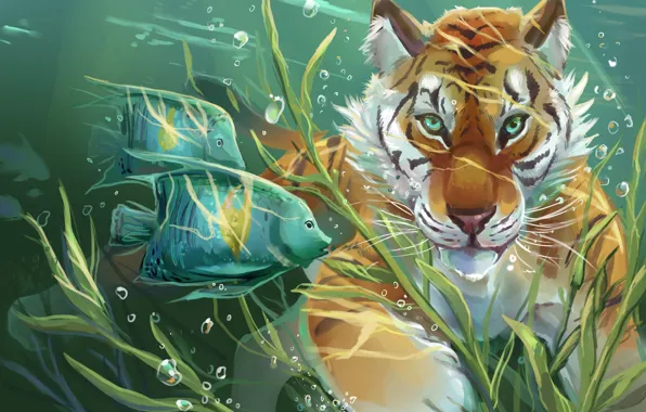 Water, fish, tiger, art, art