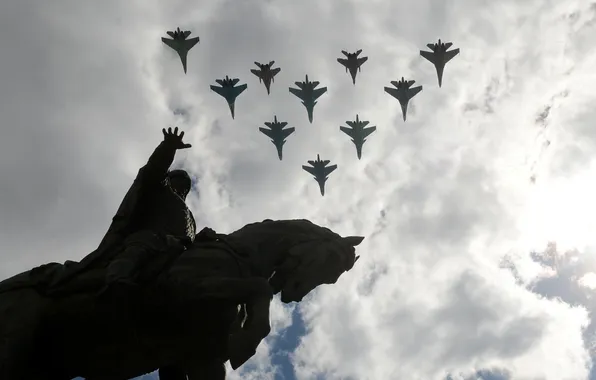 Picture the sky, fighters, monument, flight