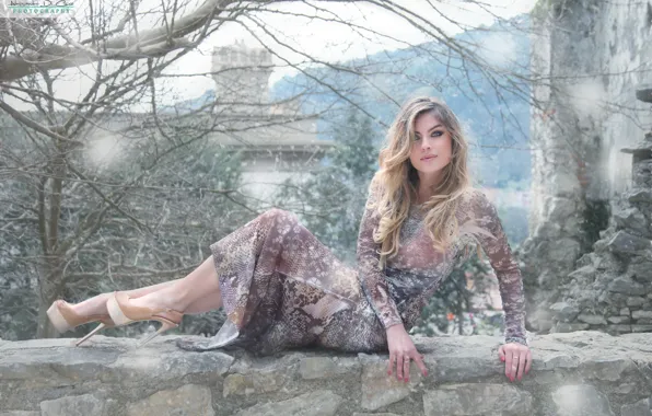 Girl, pose, dress, blonde, shoes