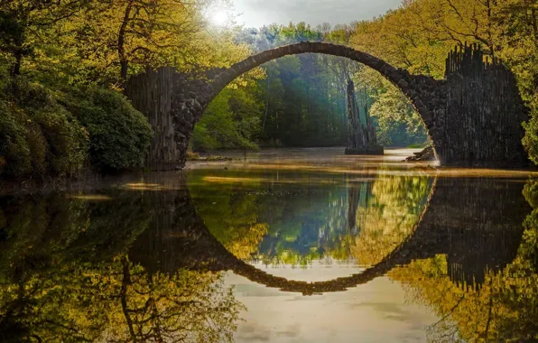 Picture bridge, Park, rocks, Germany, Gablenz
