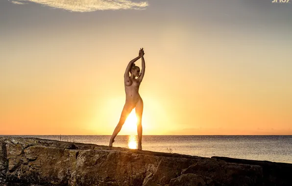 Sea, chest, girl, the sun, sunset, sexy, pose, model