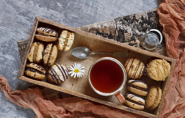 Picture box, tea, cookies, cream, sand, Ellygri