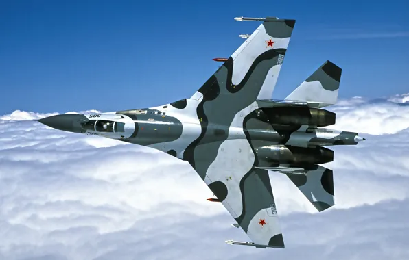 The sky, flight, wings, fighter, cabin, Su-27