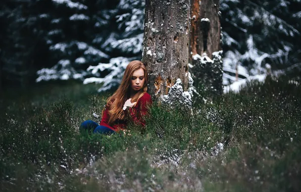 Forest, girl, pose