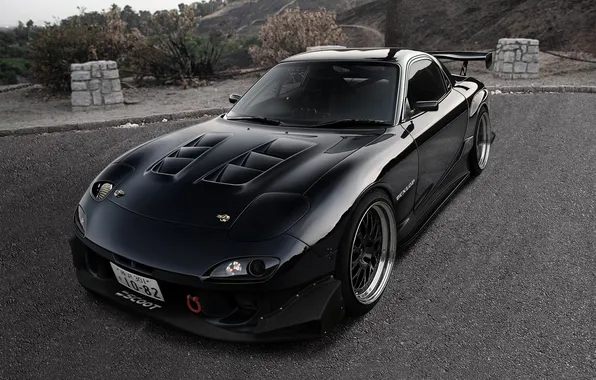 Picture tuning, black, mazda, rx7, drawing