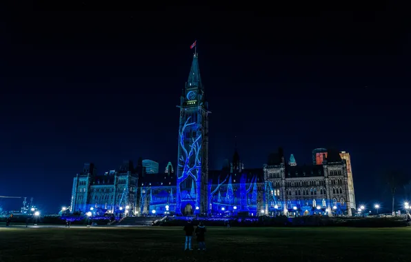 Night, lights, Canada, the Parliament building, light show, Ottawa