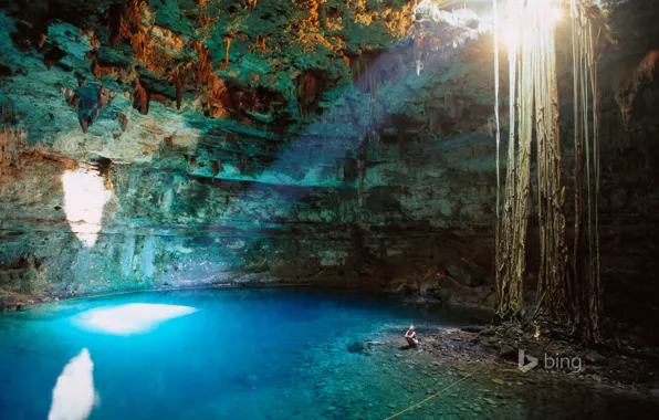 Water, light, Mexico, cave, failure, Valladolid, Cenote Samula, the Yucatan Peninsula