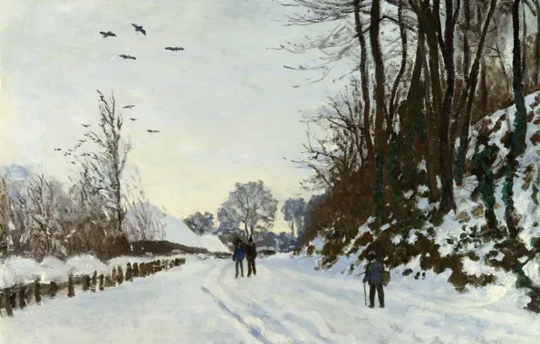Snow, landscape, picture, Claude Monet, Claude Monet, The road to the Farm Saint-Simon Winter