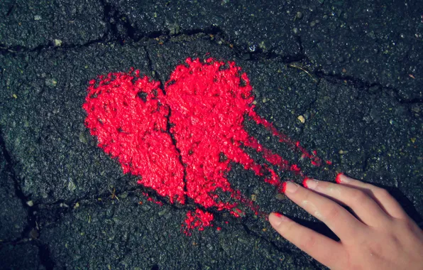 Picture BACKGROUND, RED, HAND, HEART, PAINT, ASPHALT