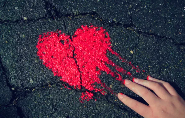 BACKGROUND, RED, HAND, HEART, PAINT, ASPHALT