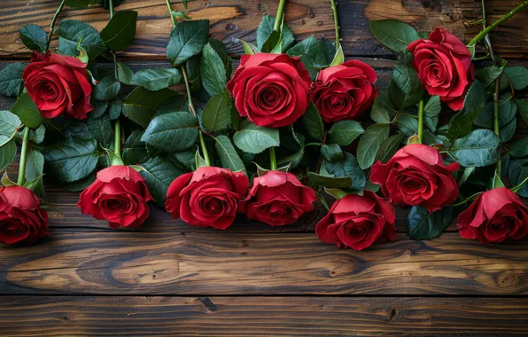 Leaves, flowers, holiday, Board, roses, bouquet, red, AI art