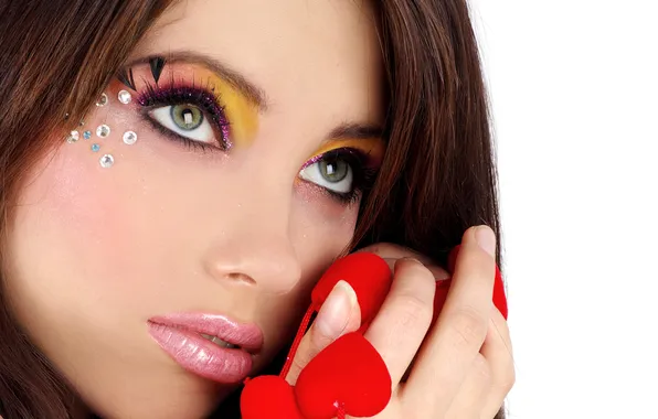 Look, girl, face, eyelashes, hair, hands, makeup, lips