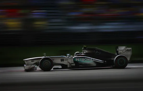 Picture night, race, formula 1, mercedes, the car, formula one, Singapore Grand Prix