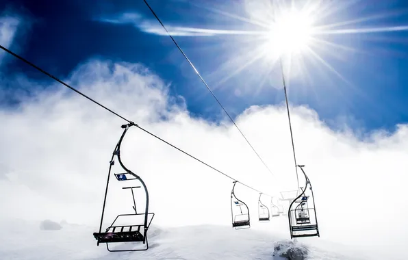 The sun, cable car, ski resort